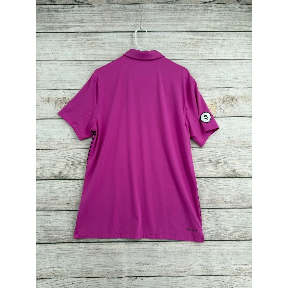 Nike Golf Polo Shirt Mens M Pink PNW Ryder Cup 2018 Dri-FIT Short Sleeve Stripe